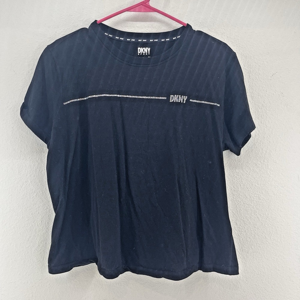 DKNY Women's Black Rhinestone T-Shirt L Streetwear‎ Witchy Grunge Y2K McBling